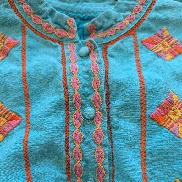 Josefa blue embroidery tunic made in Mexico sz L - Picture 5 of 15